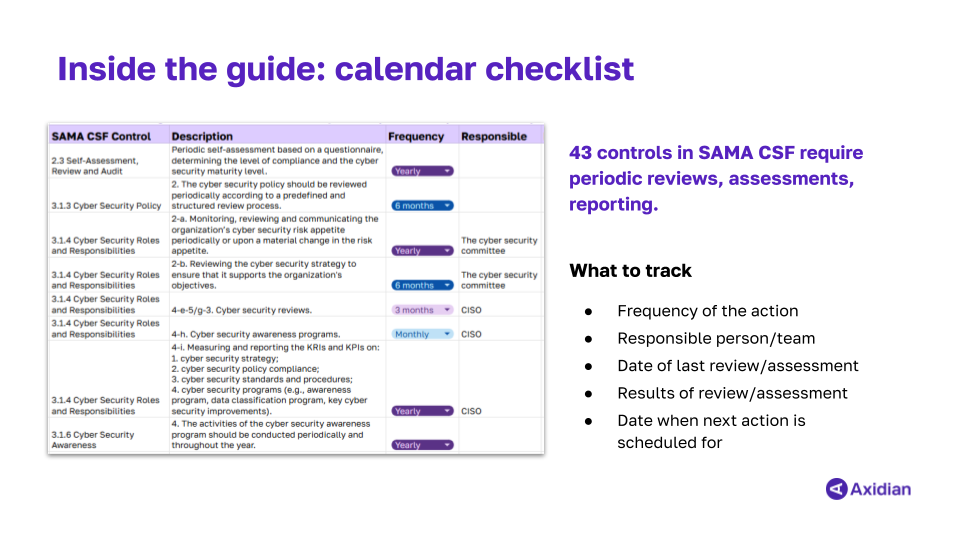 SAMA calendar checklist